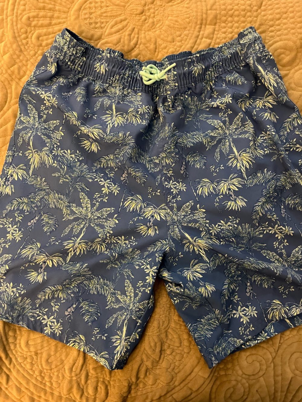 Vineyard Vines Boys Navy and Yellow Palm Print Swim Trunks